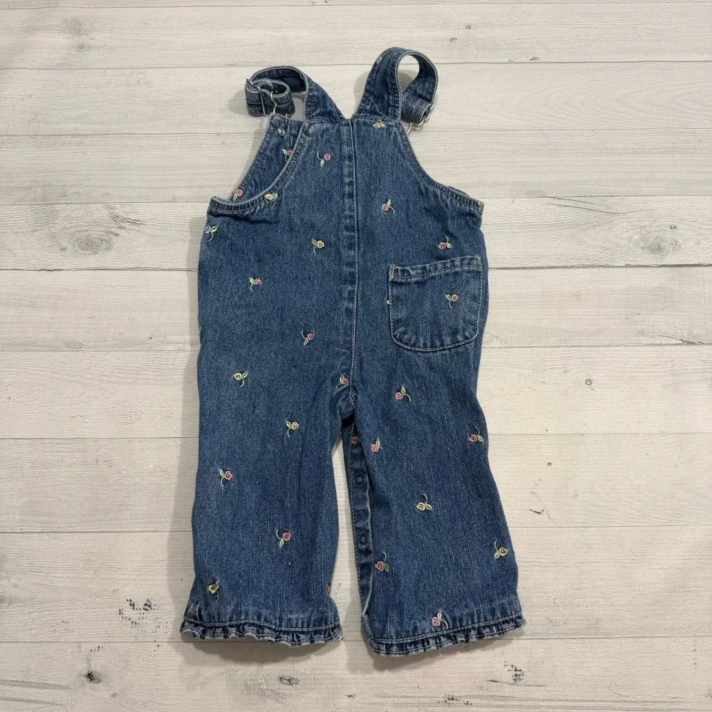 Faded Glory girls denim overalls with‎ embroidered flower 12 months